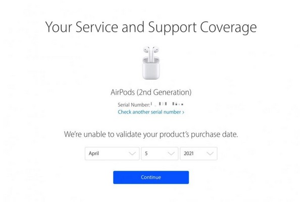 điền ngày kích hoạt hoặc ngày mua AirPods